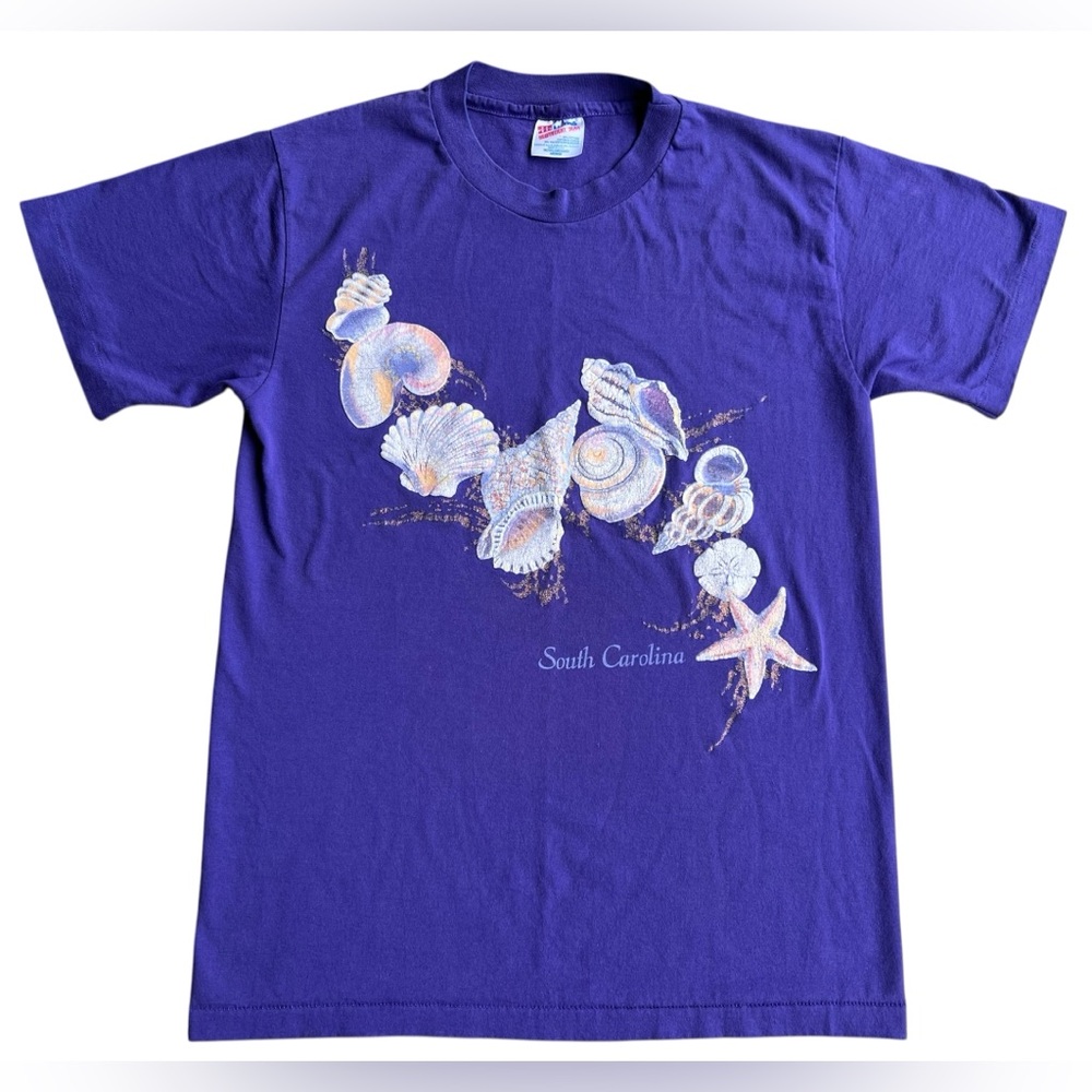 VTG 90s Single-Stitch Seashell Crewneck T-Shirt USA-Made Coastal‎ Retro Kitschy